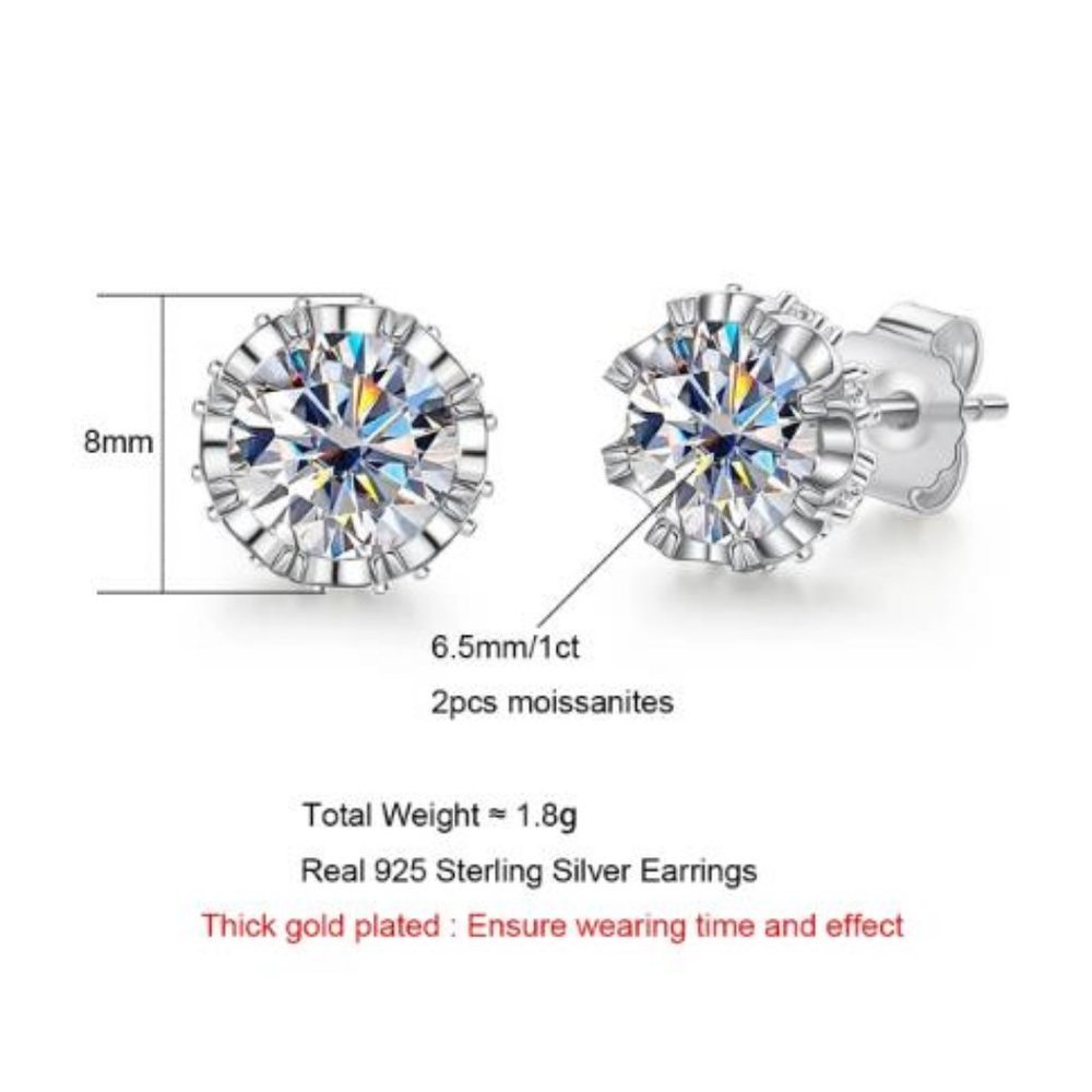 Certified 2ct. t.w. Moissanite Diamond Round Stud Earrings NEW A - Picture 5 of 10